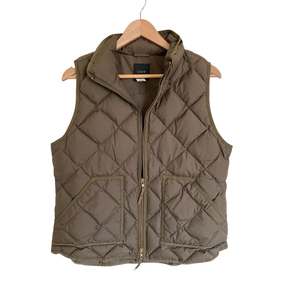J. Crew Womens Olive Quilted Diamond‎ Down Filled Puffer Vest Size Large Classic